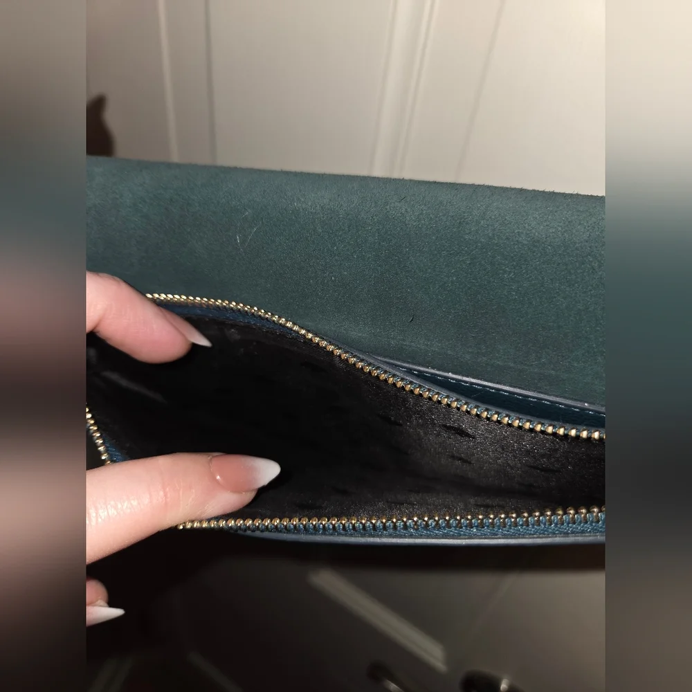 Kate Spade dark turquoise Crossbody Saddle Bag suede and pebbled leather bag - Picture 2 of 16